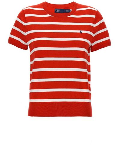 Polo Ralph Lauren Striped Knitted Crewneck Top - Red