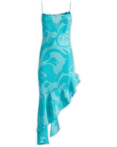 Etro Floral Print Asymmetric Midi Dress - Blue