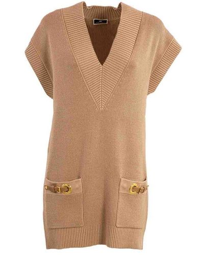 Elisabetta Franchi V-neck Pocket Detailed Mini Dress - Brown