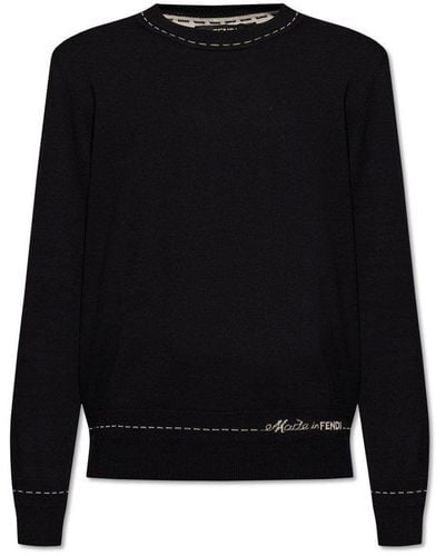 Fendi Sweater With Logo, - Black