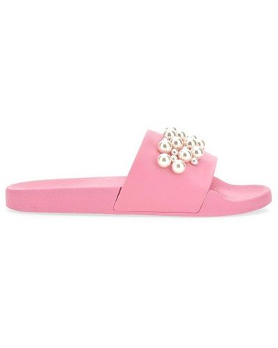 Stuart Weitzman Goldie Peal-embellished Slides - Pink