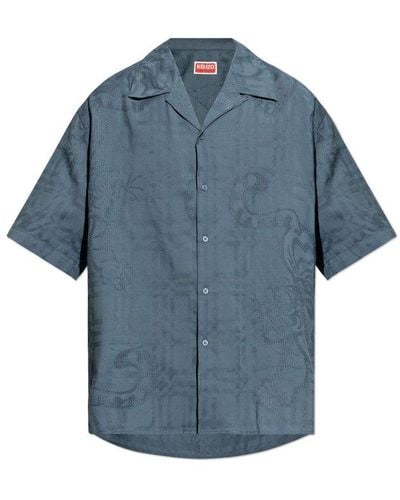 KENZO Bamboo Tiger Hawaiian Jacquard Shirt - Blue