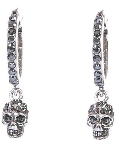 Alexander Mcqueen Outlet: mini rhinestones pavé Skull earrings - Grey