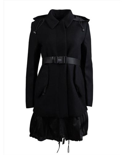 Prada Belted Layered Coat - Black