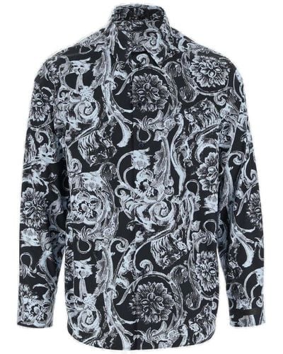 Versace Cotton Shirt With Baroque Print - Grey