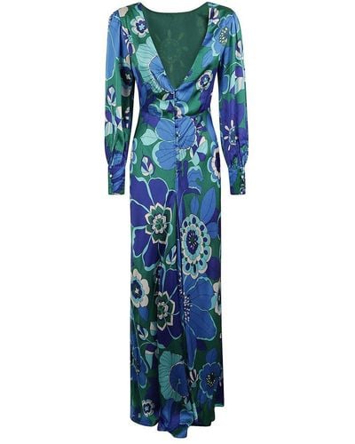 RIXO London V-neck Floral-printed Maxi Dress - Blue
