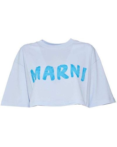 Marni Logo Printed Cropped T-shirt - Blue