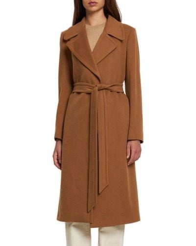 Tagliatore Side-pocketed Belted-waist Coat - Brown