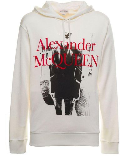 Alexander McQueen White Cotton Hoodie With Atelier Print - Multicolour