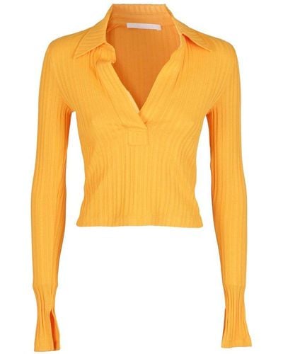Helmut Lang Cropped Rib Knitted Polo - Orange