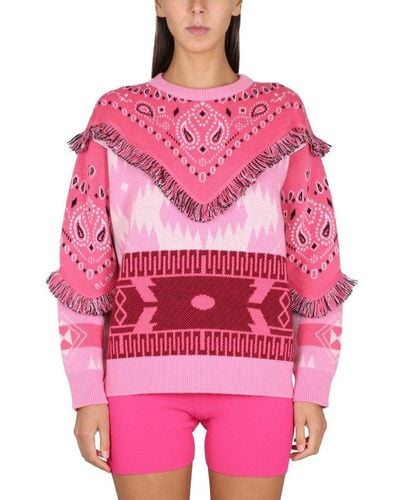 Alanui Jacquard Jumper With Icon Patches - Pink