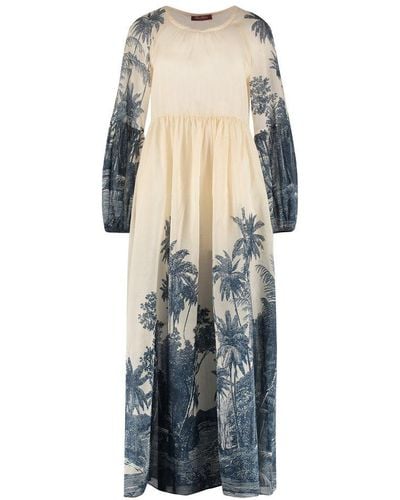 Max Mara Studio Usuale Printed Cotton Long Dress - Blue