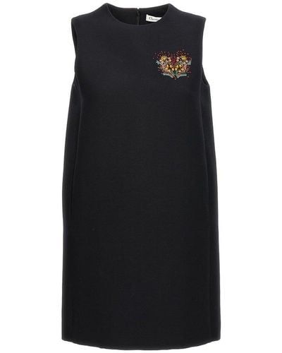 Dior Floral Embroidered Crewneck Dress - Black