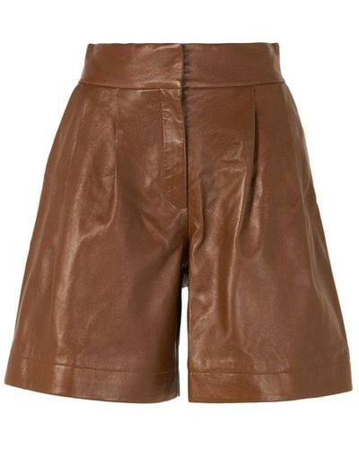 Alberta Ferretti Leather Pleated Shorts - Brown