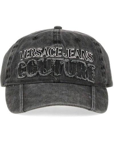 Versace Logo Embroidered Denim Baseball Cap - Black