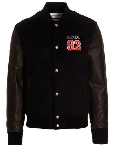 Alexander McQueen Logo-embroidered Varsity Jacket - Black