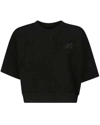 Autry French Terry-cloth Cropped T-shirt - Black