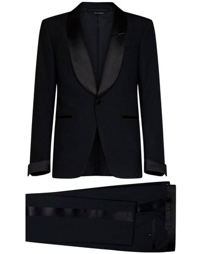 Tom Ford Satin Shawl Collar Tuxedo Suit - Black