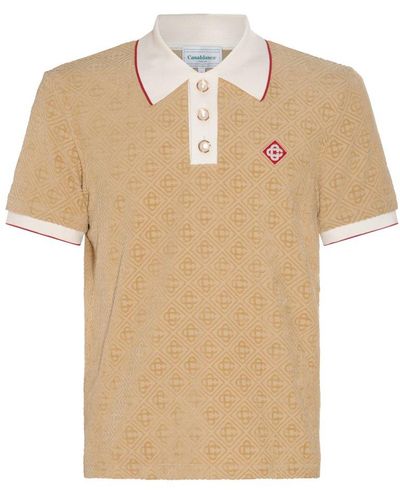 Casablancabrand Monogram-jacquard Logo Patch Polo Shirt - Natural