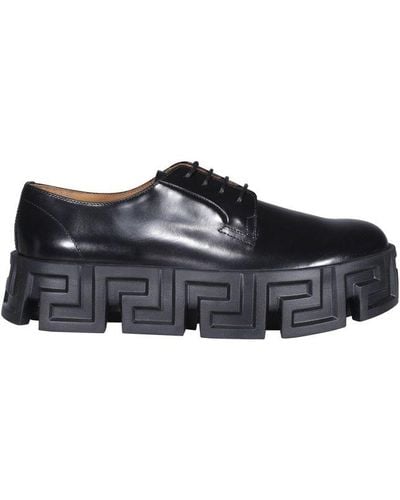 Versace Greca Pattern Sole Lace-up Shoes - Black