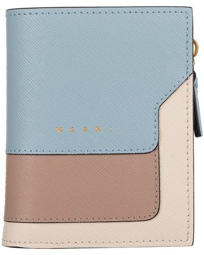 Marni Logo Detailed Paneled Zipped Wallet - Blue
