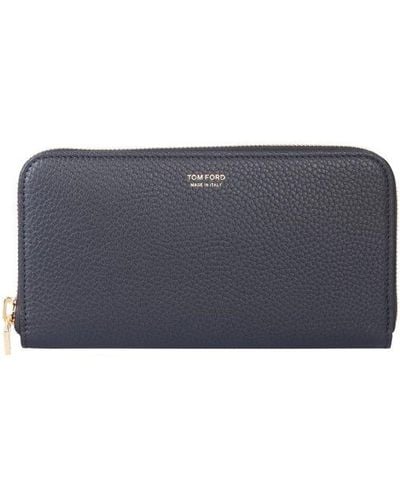Tom Ford Logo Printed Zipped Wallet - Blue