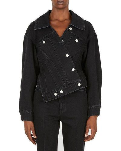 Alexander McQueen Asymmetric Buttoned Denim Jacket - Black