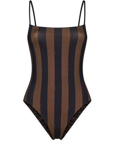 Fendi Pequin Striped One Piece Swimsuit - Brown