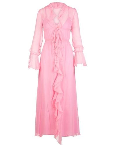 Blumarine Ruffle Detailed Draped Maxi Dress - Pink