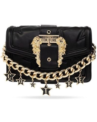 Versace Shoulder Bag With Decorative Buckle - Black