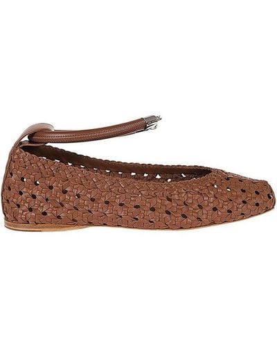 Weekend by Maxmara Woven Square Toe Ballet Flats - Brown