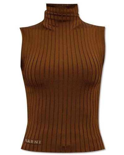 Marni Turtleneck Sleeveless Knit Top - Brown