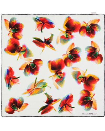 Alexander McQueen Floral Pattern Printed Scarf - Red