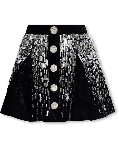 Balmain Velour Skirt With Sequins - Black