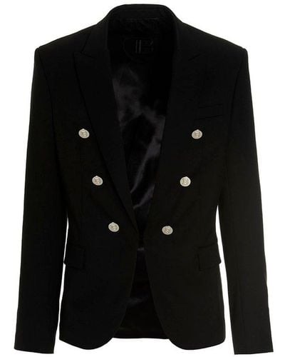 Balmain Double Breast Wool Blazer Jacket - Black
