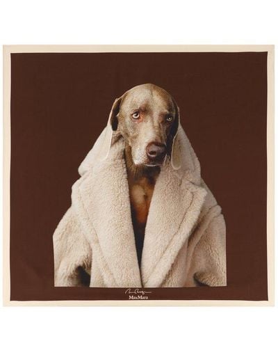 Max Mara Dog Printed Raffia Scarf - Brown