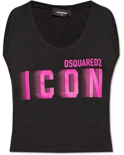 DSquared² Cropped Top With Logo, - Black