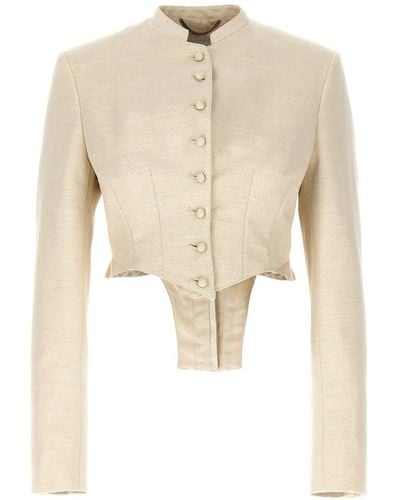 Stella McCartney Mandarin Collar Cropped Jacket - Natural