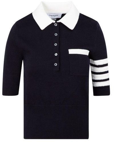 Thom Browne Hector Knitted Polo Shirt - Blue