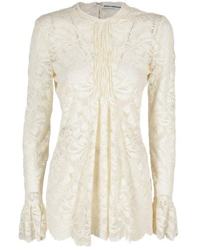 Rabanne Lace Detailed Long-sleeved Blouse - Natural