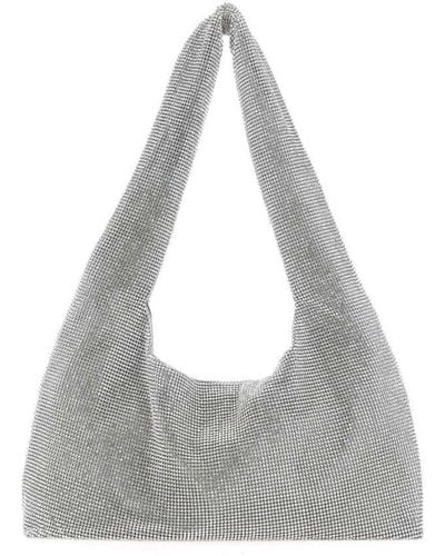 Kara Armpit Embellished Mesh Tote Bag - Grey