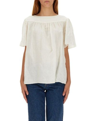 Aspesi Knot-detailed Short-sleeved Shirt - White