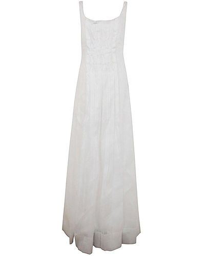 Alberta Ferretti Pleat Detailed Midi Slip Dress - White