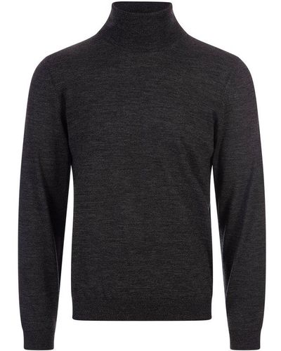 BOSS Slim Fit Turtleneck Sweater In Virgin Wool - Black