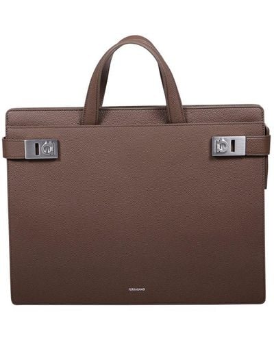 Ferragamo Gancini Buckle Briefcase - Brown