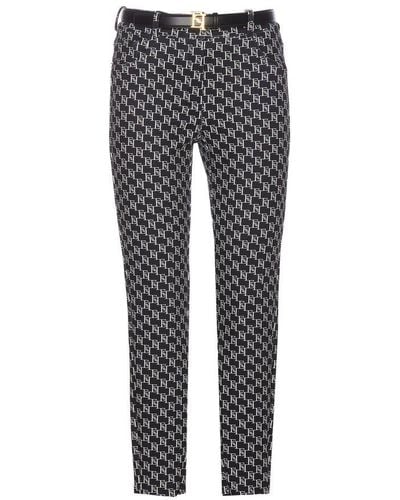 Elisabetta Franchi All-over Logo Printed Belted Trousers - Grey