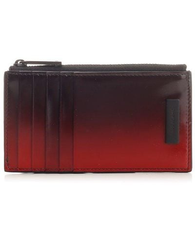 Ferragamo Card Holder In Degrade Leather - Red