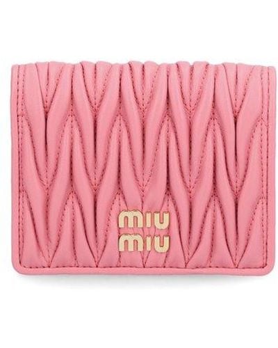 Miu Miu Logo Lettering Bi-fold Wallet - Pink