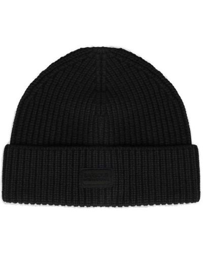 Barbour Sweeper Logo Patch Detail Knitted Beanie - Black