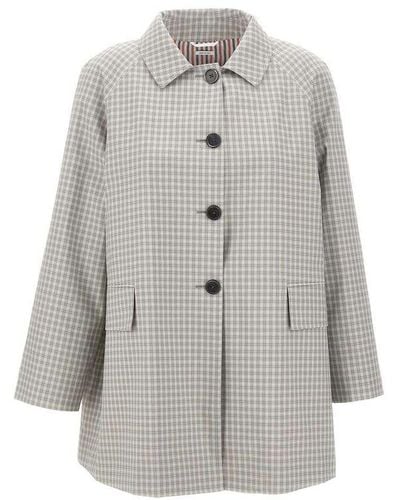 Thom Browne Check-pattern Buttoned Coat - Gray